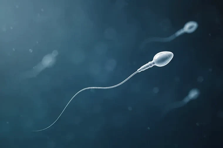 A single spermatozoon, rendered against a dark field.